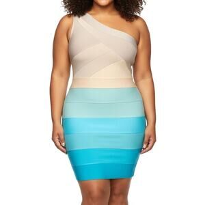 NWT Venus Sz 6 One Shoulder Beige Blue Ombré Bandage Dress Y2K Vibes Club Party